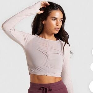 Gymshark Ruched Pink Long Sleeve Aura crop top. Size small, sold out online!
